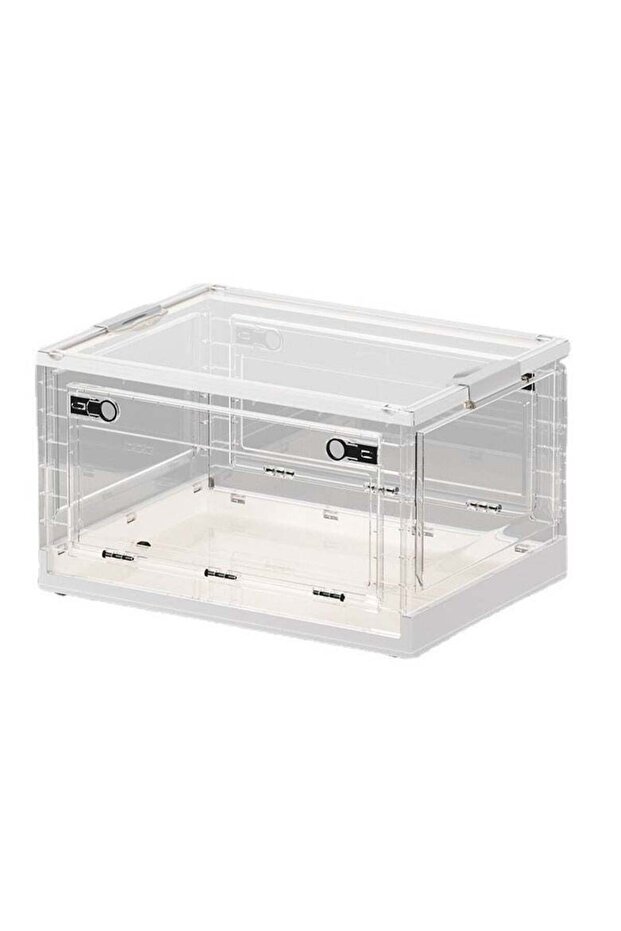 Stackable Foldable Utility Crate Organizer,Multifunctional Clear Plastic Storage Bin with Buckle,Space Saving Cube Container for Home,Office and School