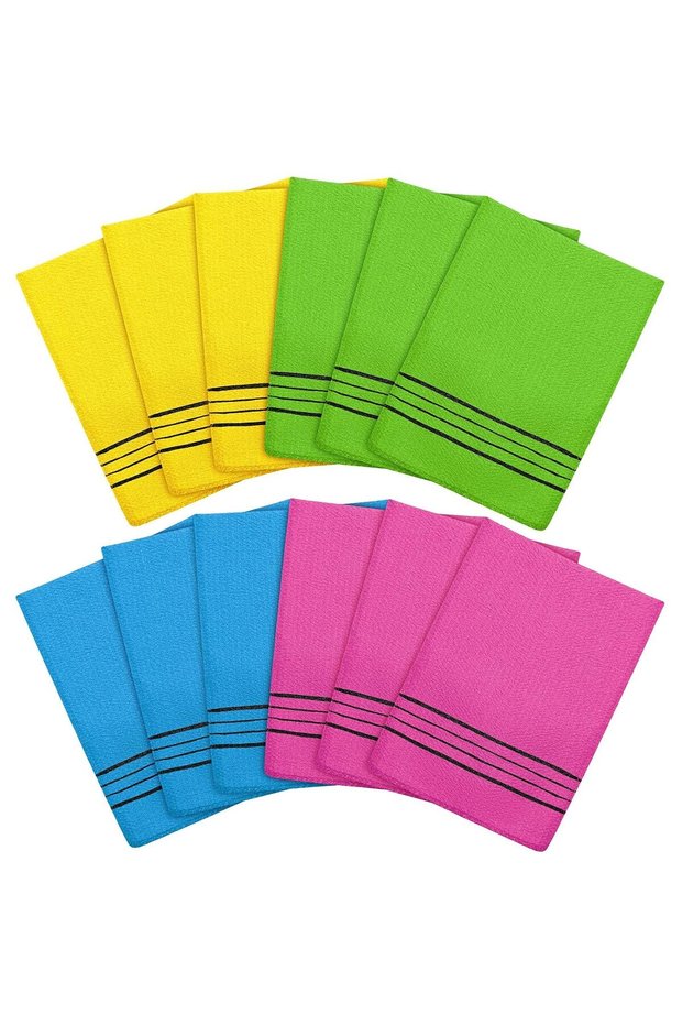 12 Pack Korean Exfoliating Mitts,Viscose Rayon Body Scrub Washcloths for Dead Skin,4 Colors