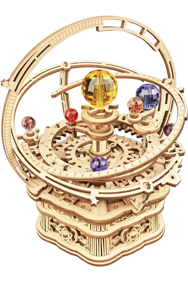 RoWood 3D Wooden Solar System Music Box Puzzle,DIY Mechanical Building Model Kit,Astronomical Home Decor Craft Gift