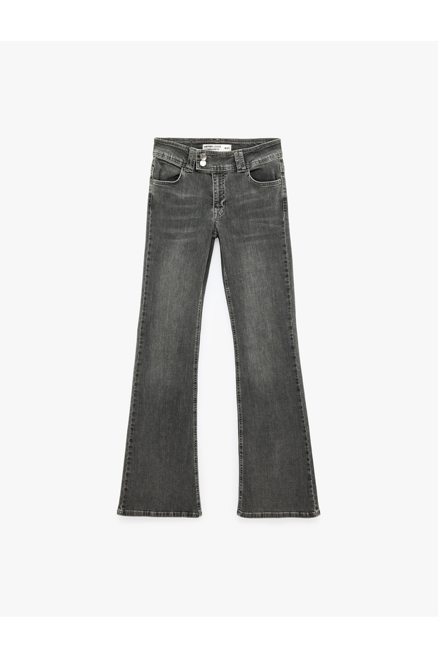 Low Waist Slim Fit Spanish Flare Jeans with Belt Detail - Flare Jeans