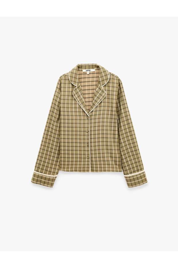 Relaxed Fit Long Sleeve Plaid Shirt Pajama Top