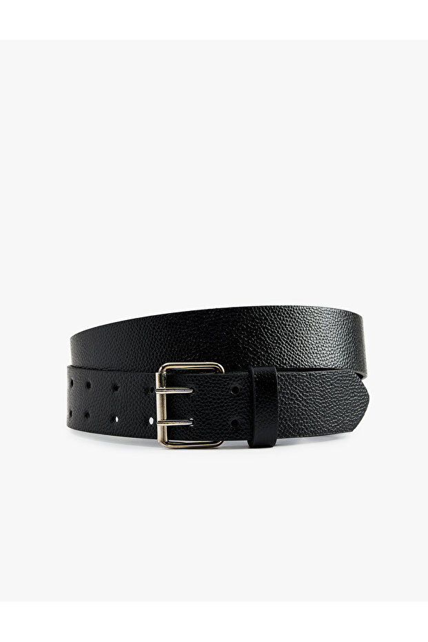 Faux Leather Belt with Double Hole Buckle