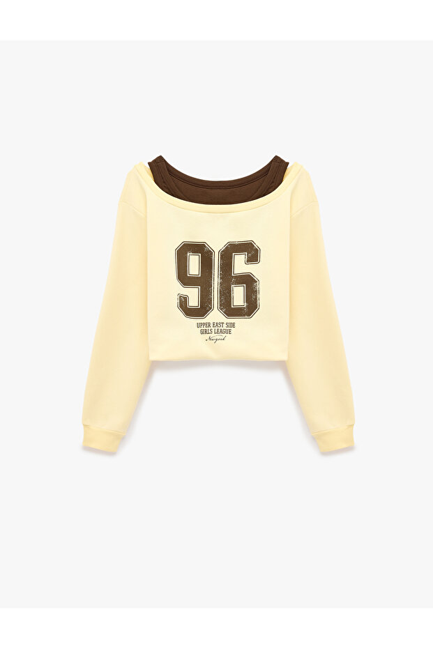 Raised Pattern Comfortable Fit Crew Neck Long Sleeve Layered Printed Sweatshirt