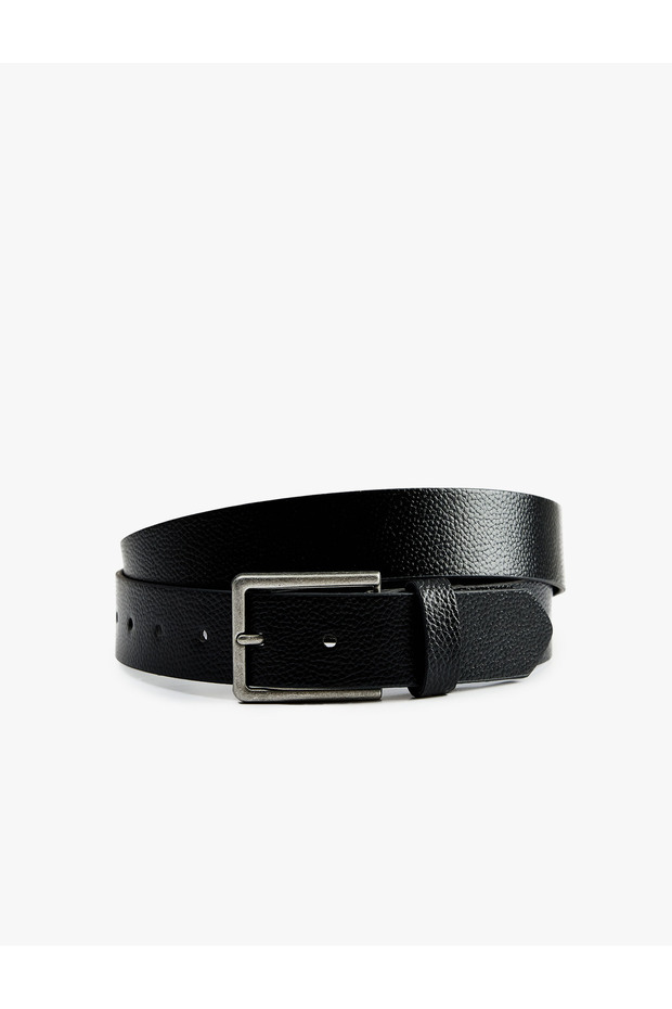 Faux Leather Belt with Rectangular Buckle