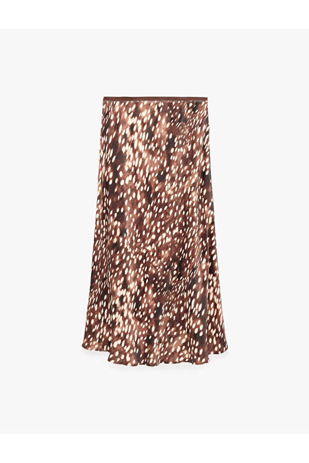 Slim Fish Form Bambi Patterned Satin Midi Skirt