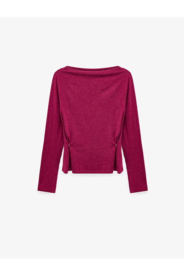 Slim Fit Wool Blend Round Neck Side Buttoned Long Sleeve T-Shirt