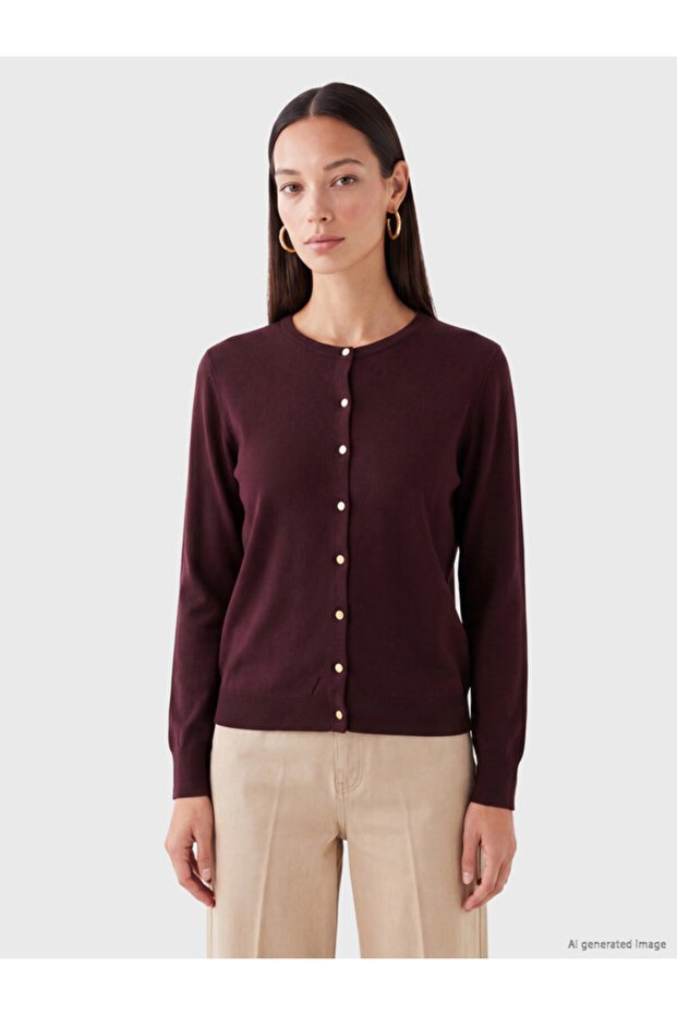 Crew Neck Women's Knitwear Cardigan