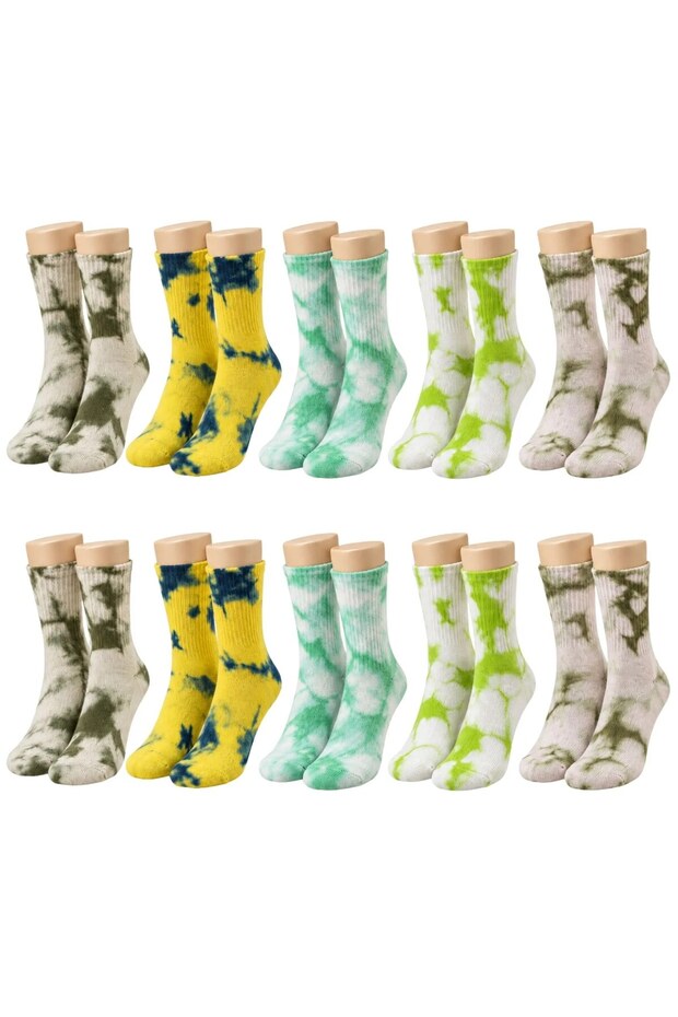 Wak unisex batik patterned socks 10-pair set cotton colorful long calf seamless breathable everyday sports socks