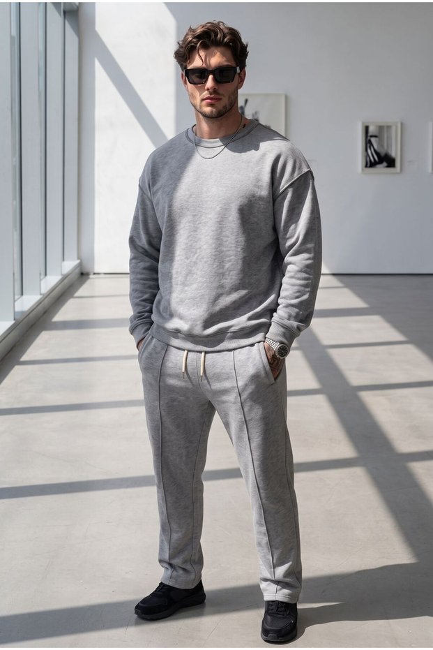 Men's Grimelange Reverse Stitch Detailed Crew Neck Grimelange Baggy Tracksuit Set