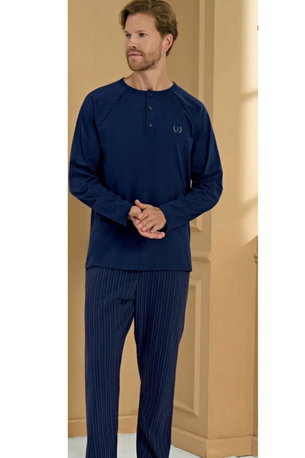 100% Cotton Long Sleeve Men's Pajama Set
