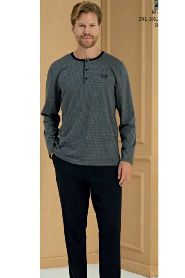100% Cotton Long Sleeve Men's Pajama Set, Oversized Plus Size Option