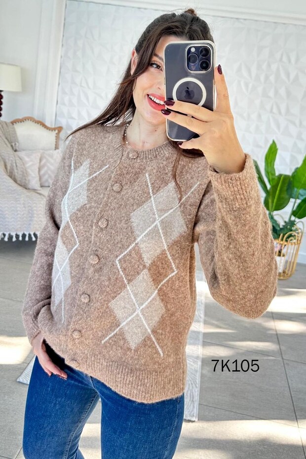 Baklava Patterned Knitwear Cardigan 7K105