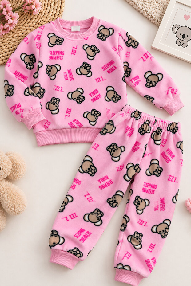 Girl's Patterned Fleece Fabric 2-Piece Pajama Set