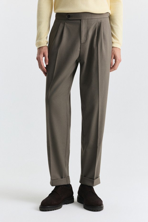 Tapered Fit Double Pleated Trousers