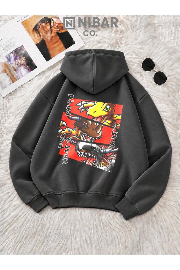 Unisex Digimon Anime Printed Premium Cotton 3-Thread Sweatshirt with Inner Lining