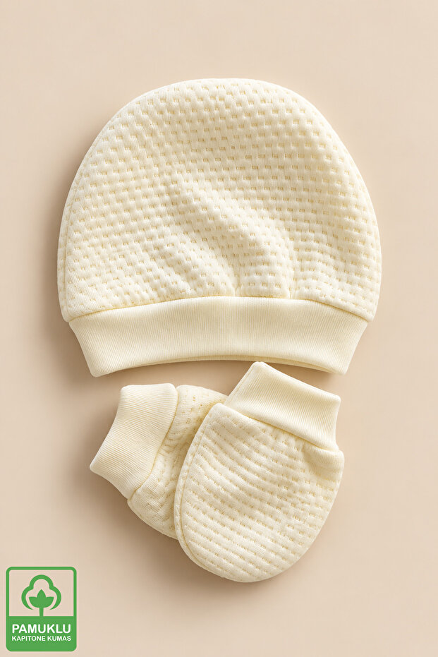 Unisex Baby Quilted Cotton Newborn Baby Beanie Gloves Set