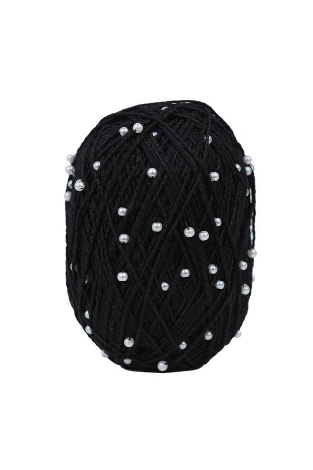 Pearl Beaded Cotton Knitting Yarn 50 Grams - Black