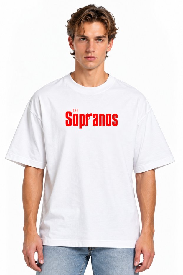 Unisex Women's Men's New the Sopranos Text Patterned Design Printed Oversized Thick Fabric Relaxed Cut T-Shirt