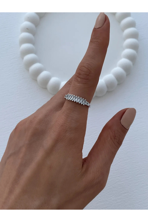 Special Series Thin Baguette Stone Design Adjustable Silver Ring