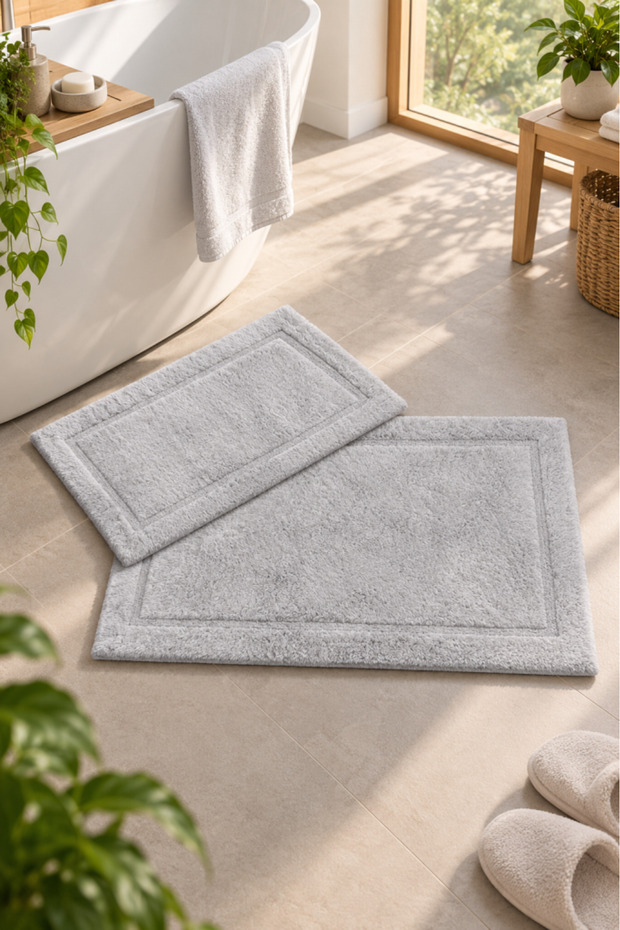 Natural Bamboo 2-Piece Bath Mat Set 60X90 cm - 40X60 cm Gray