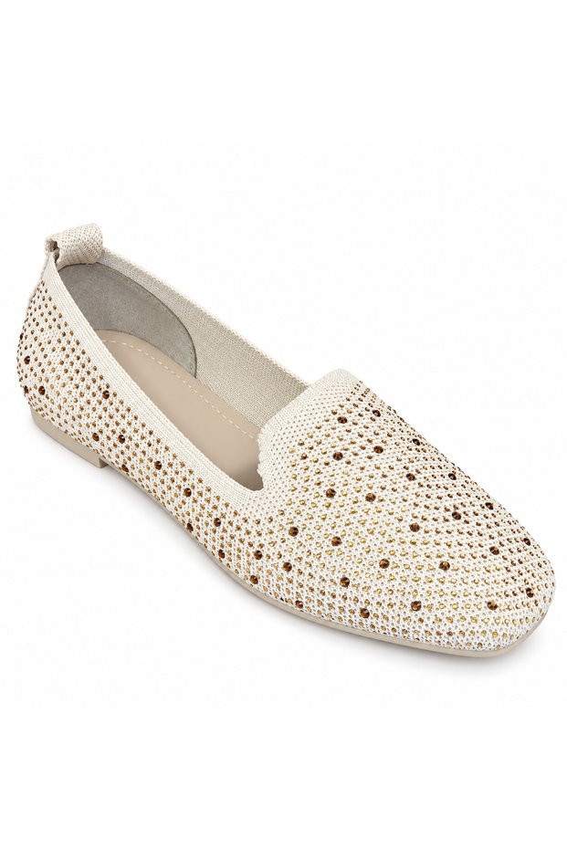 Flat-Toe Stoned Knitwear Ballerinas