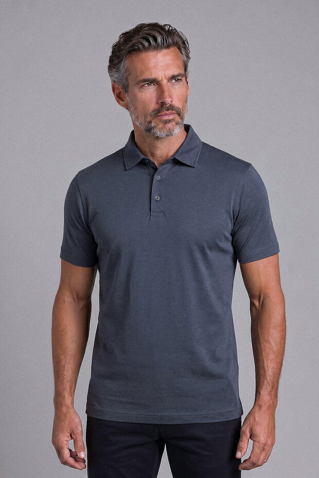 Anthracite Studio Shirt Collar Buttoned T-Shirt