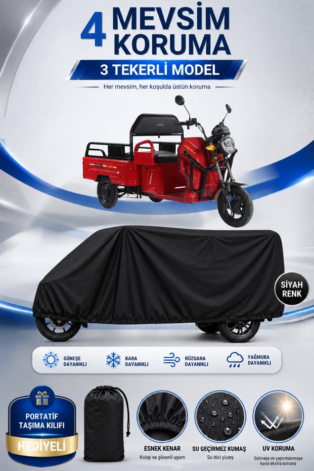 Arora Mini Cargo Compatible 3-Wheel Electric Vehicle Tarpaulin Black Waterproof Uv Protected 4 Season Motorcycle Tarpaulin
