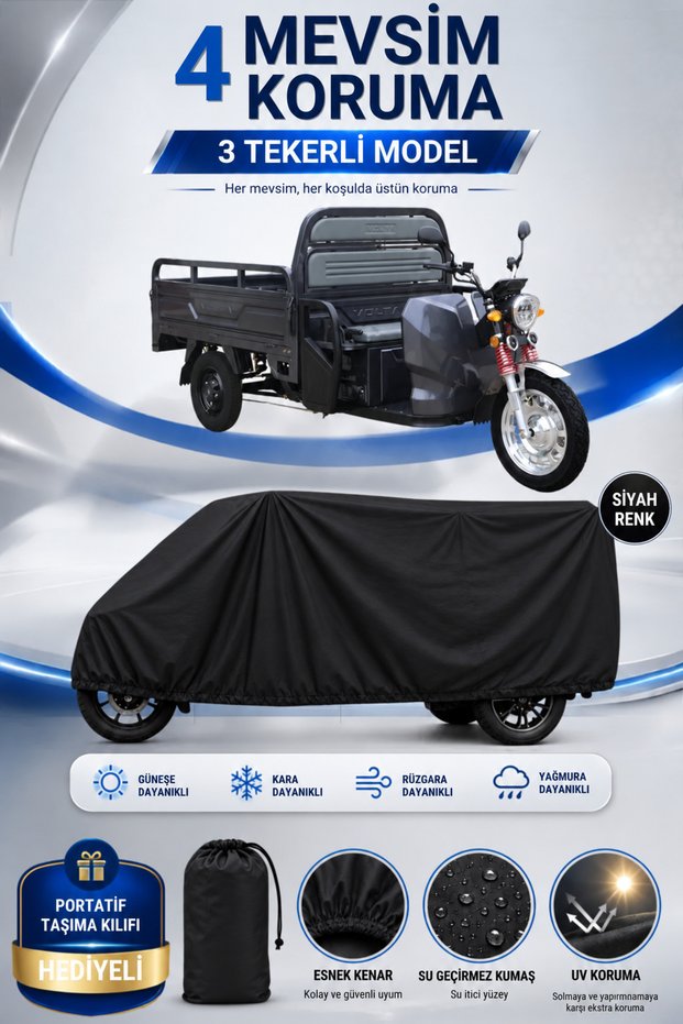 Volta Vt5 Gray Model Compatible 3-Wheel Electric Vehicle Tarpaulin Black Waterproof Uv Protected 4 Season Motorcycle Tarpaulin