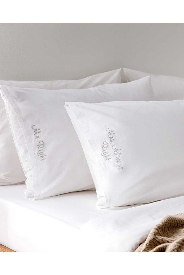 Adenya Sepeti Recy 100% Cotton Pillowcase - White/Beige