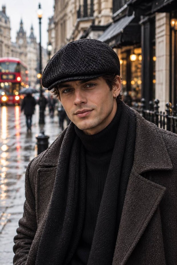 Black Knitwear Woolen Cap Men's Hat