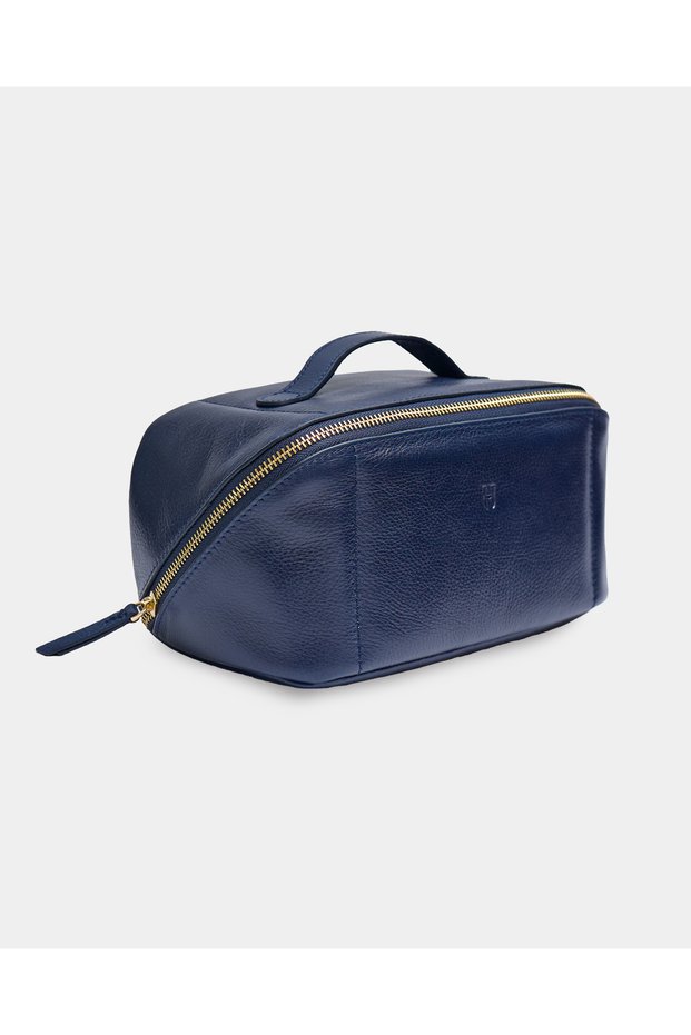 London Stella Leather Cosmetic Bag Dark Blue