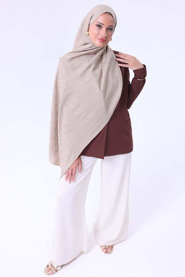 Alia Shawl - Logo Patterned - Beige