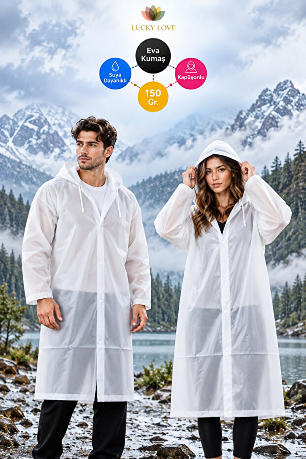 Unisex White Eva Fabric Water Windproof Adult Raincoat Spring Autumn