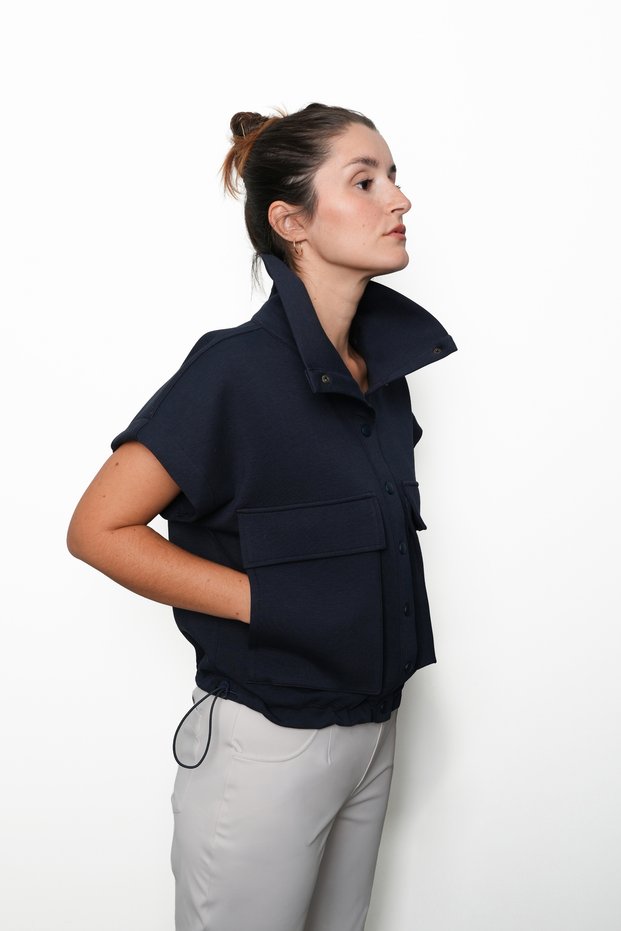 Women's Aura Snap Fastener Adjustable Waist Bomber Vest Marine