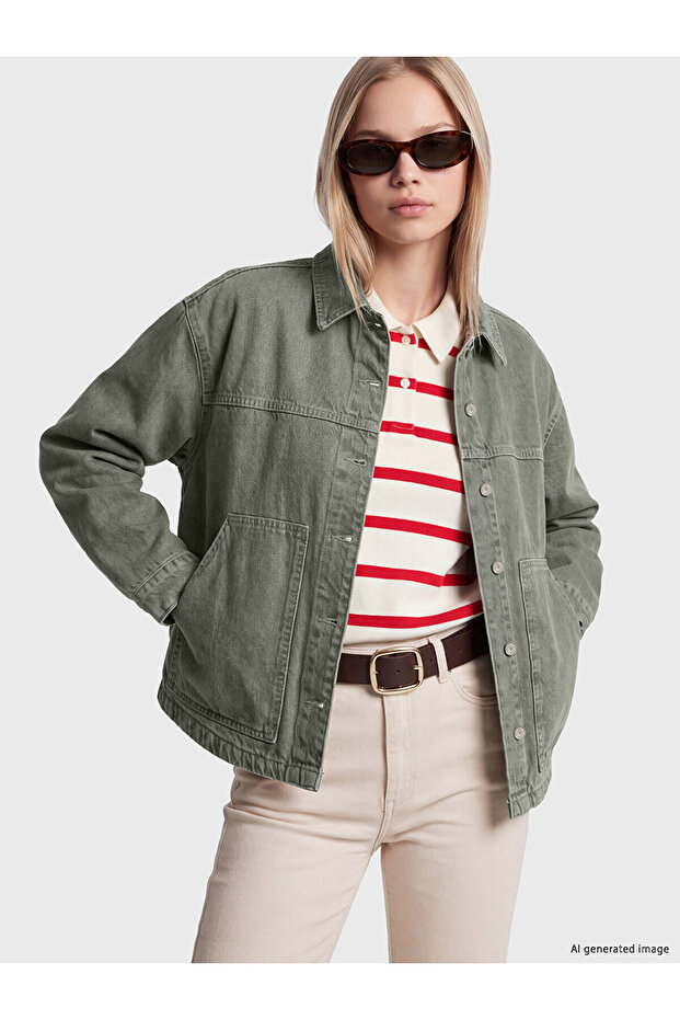 Two Mt Shop Quality Lcw Vision Green Denim Straight Comfortable & Relax Women's Jean Jacket