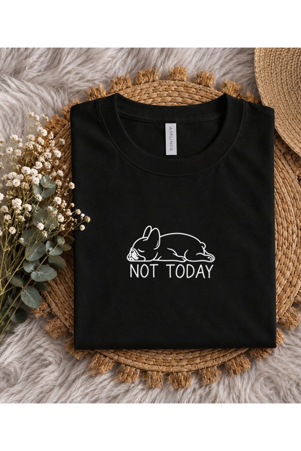 Casual Versatile "Not Today" Dog Graphic Round Neck Short Sleeve T-Shirt