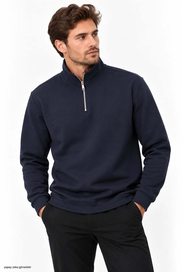 Men's Vertical Half-Zip Collar Pique Long Sleeve Sweatshirt 4019