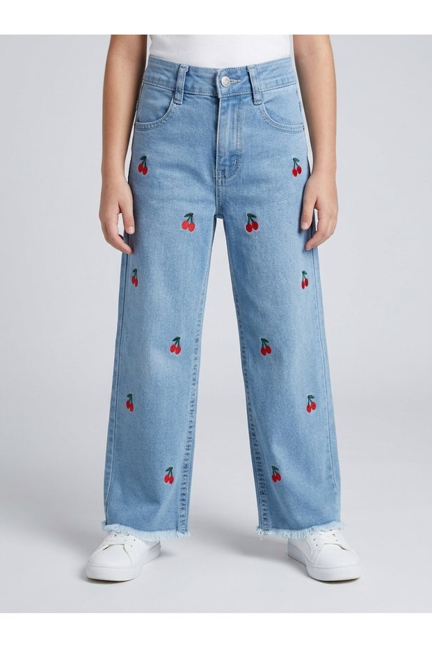 Girl's Cherry Embroidered Jeans