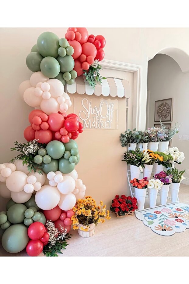 Coral Green Beige Balloon Chain Set of 100