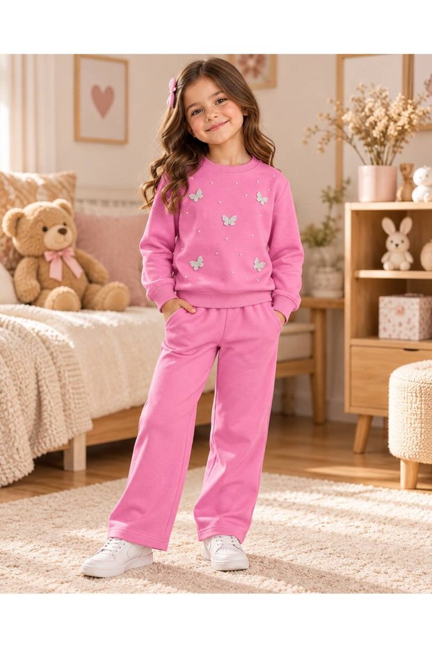 Girl's Pearl and Butterfly Detailed 2-Piece Set