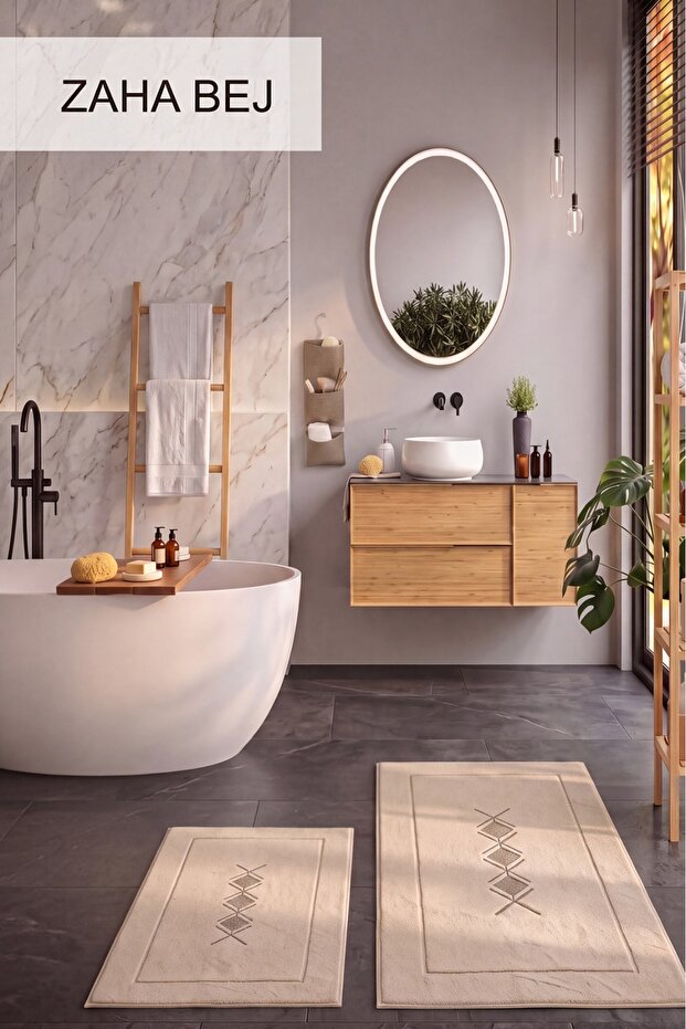Hcw 2-Piece Bathroom Mat Set Zaha-Beige