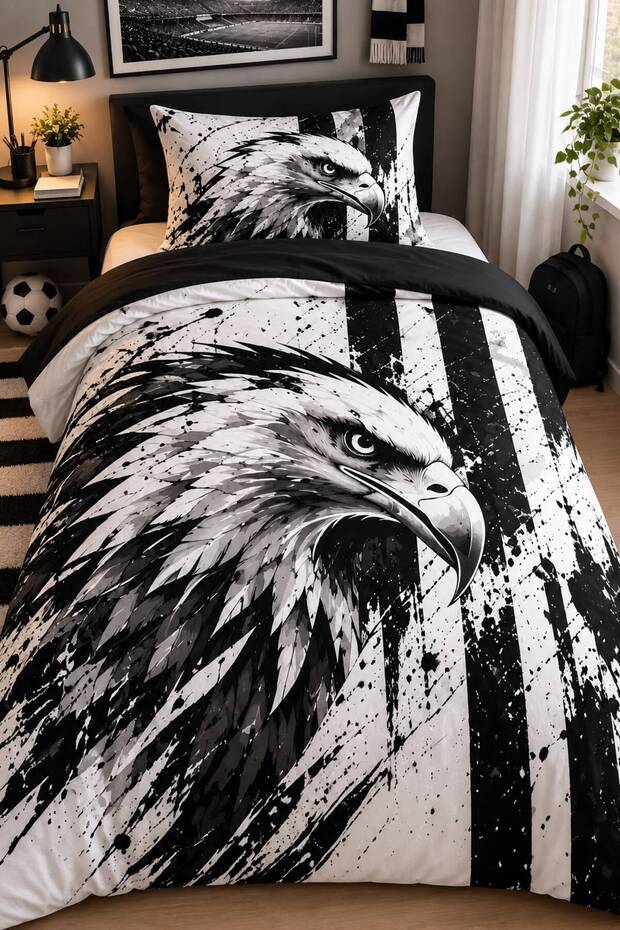 Black Eagle Themed, Single Duvet Cover Set (Without Sheets)