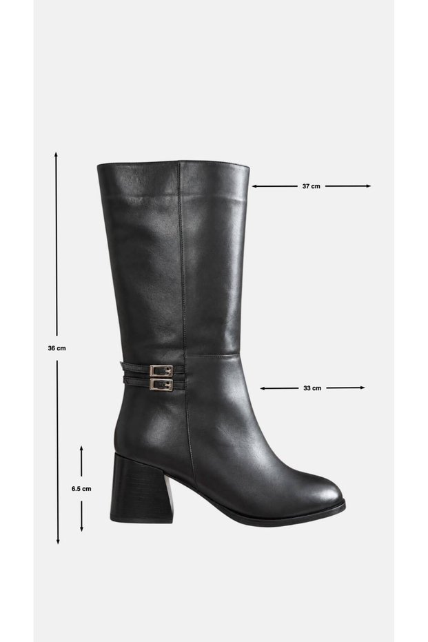 Valeria Genuine Leather Buckle Heeled Boots