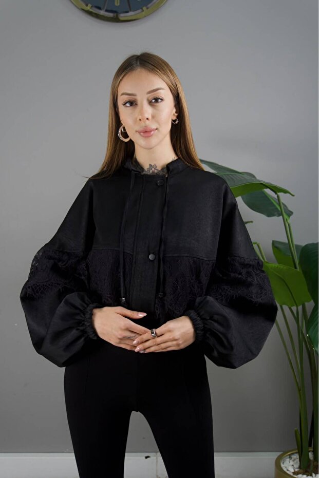 Lace Detailed Satin Woven Jacket