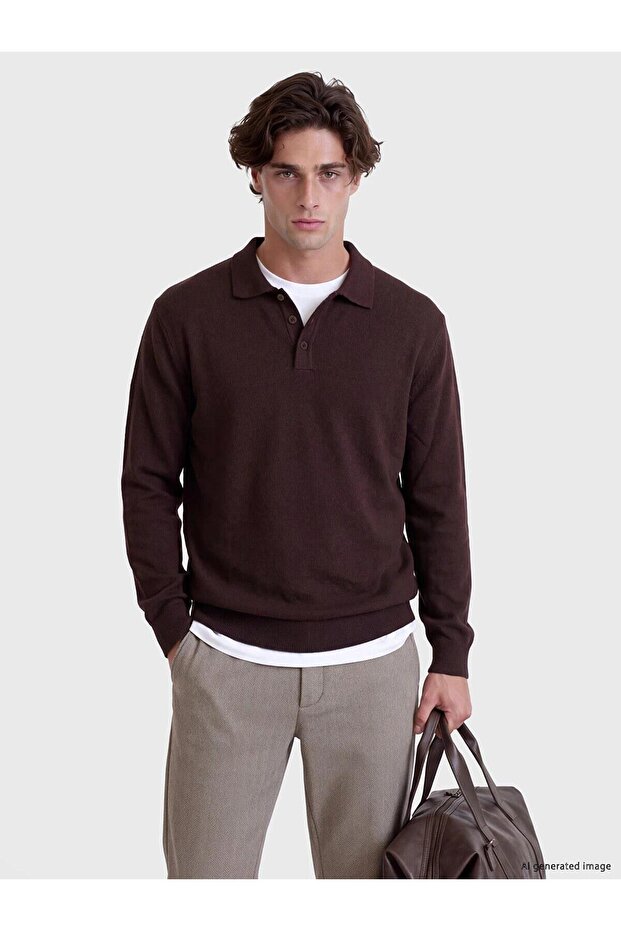Plum Polo Collar Wool Blend Men's Knitwear Sweater (W6)