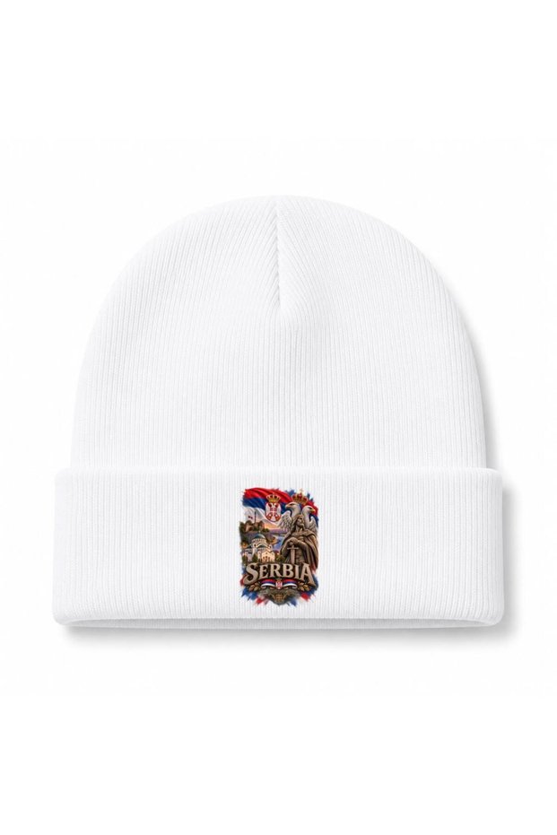 Serbia Ornamental Lettering & Medieval Figure Graphic Beanie