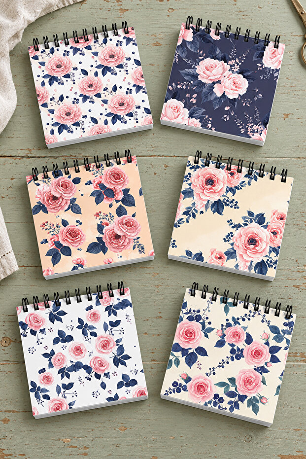 Pink Rose and Botanical Patterned Mini Notepad Set