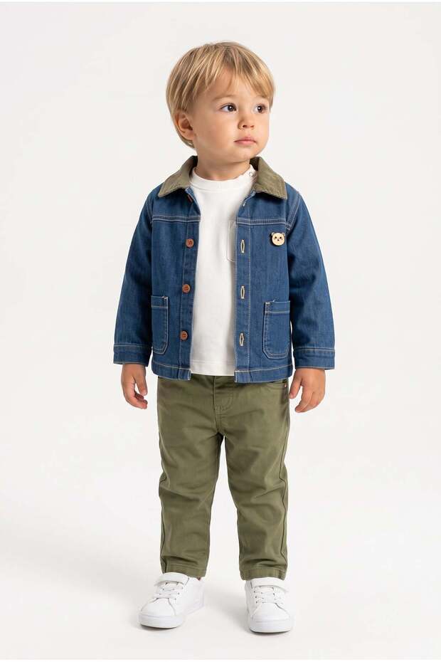 Baby Boy Cool Way Denim Jacket and Trousers Set Khaki