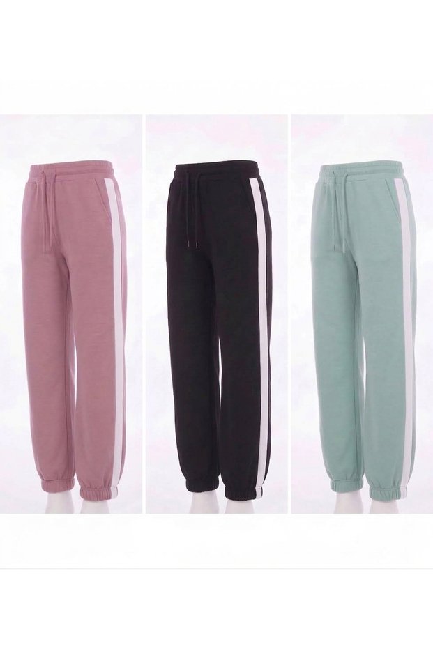Women's 3-Piece Set with Side Stripes, High Waist Jogger, Relaxed Fit, Elastic Cuffs, Sweatpants