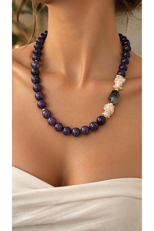 Amethyst Natural Stone Real Pearl Jade Natural Stone Design Women's Necklace Natural Stone Necklace
